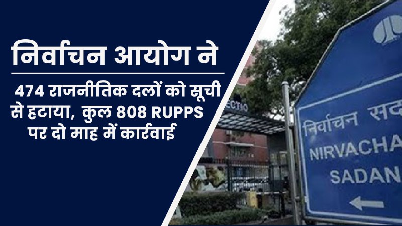 निर्वाचन आयोग ने 474 राजनीतिक दलों को सूची से हटाया, कुल 808 RUPPs पर दो माह में कार्रवाई