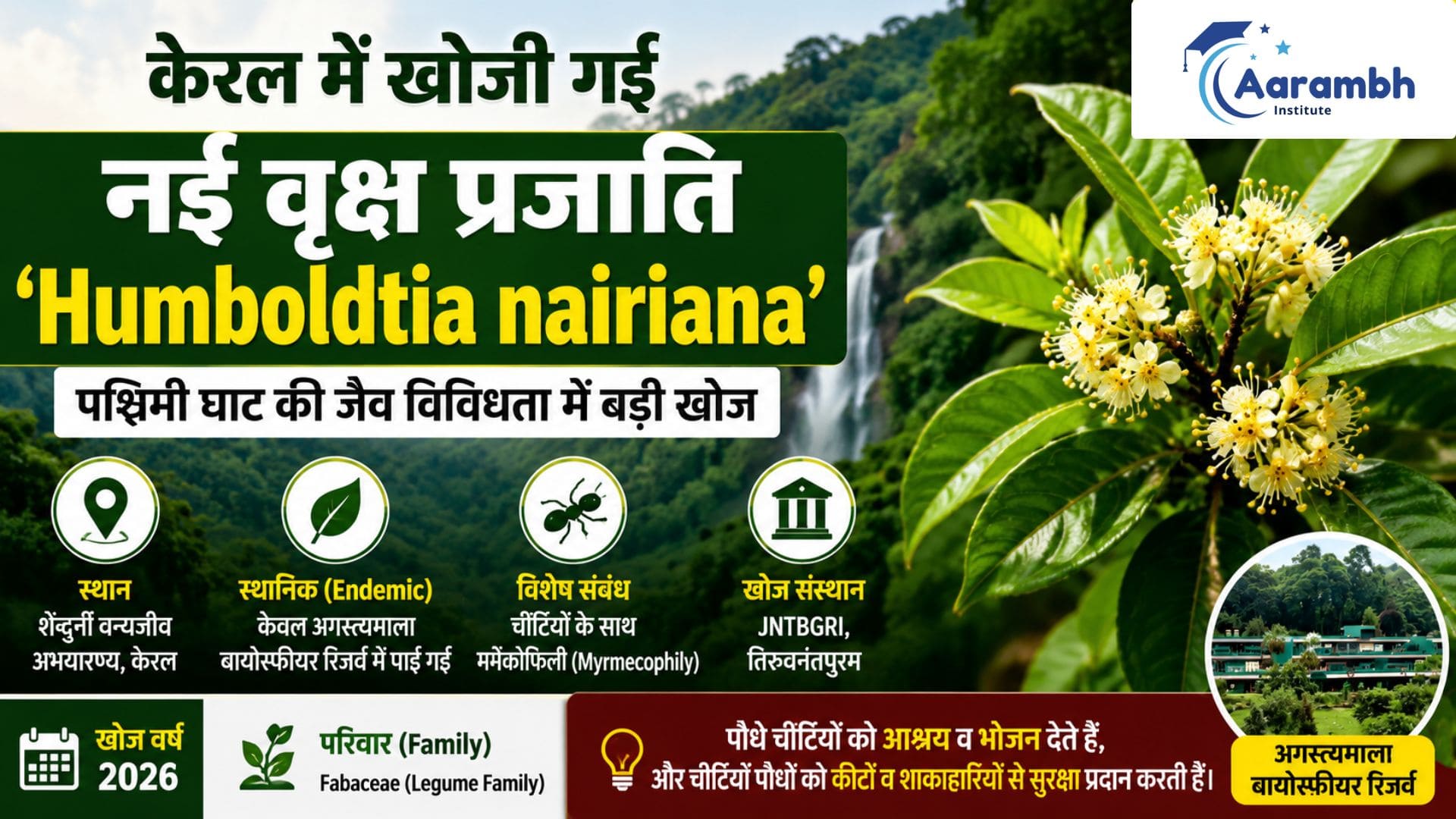 Read more about the article केरल में खोजी गई नई वृक्ष प्रजाति ‘Humboldtia nairiana’